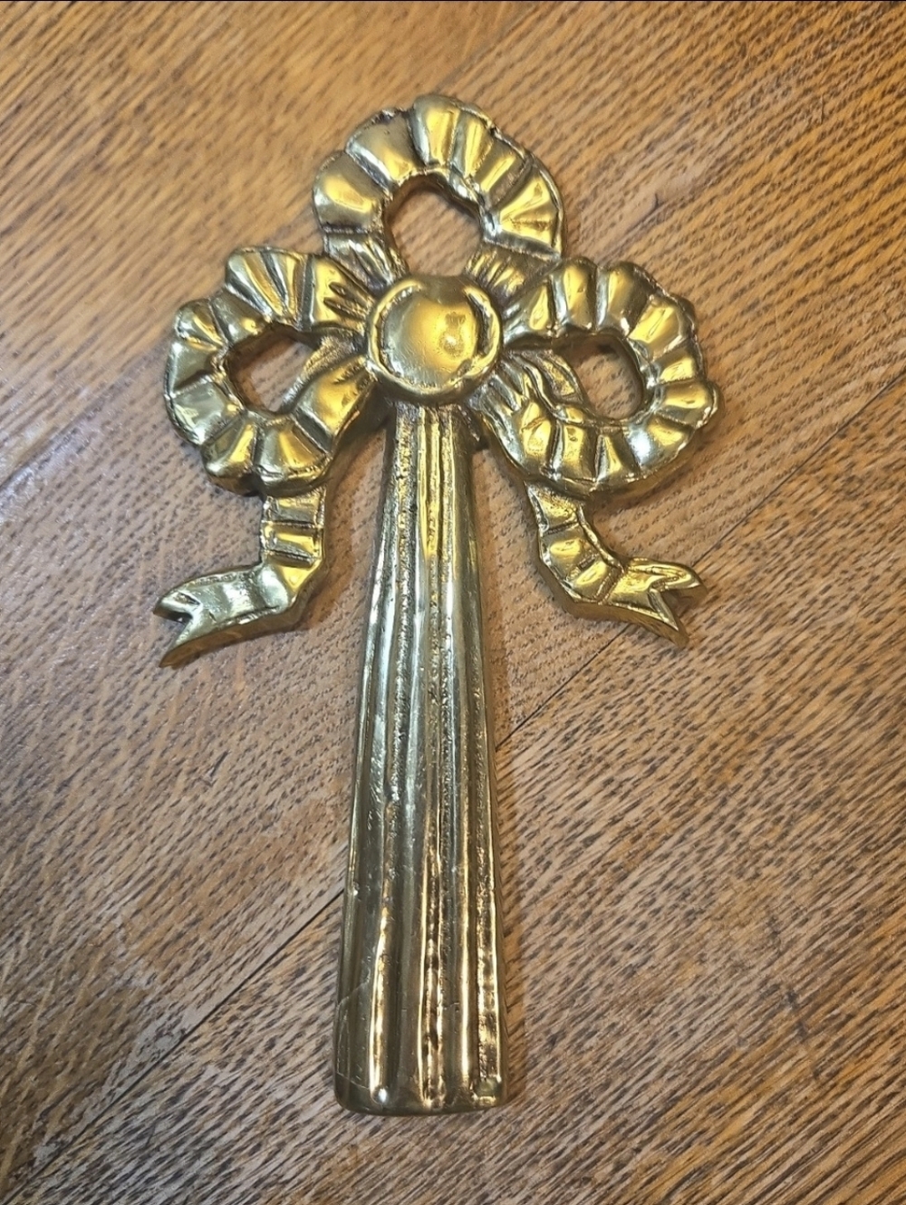 Vintage Solid Brass Bow & Tassel Wall Accent
